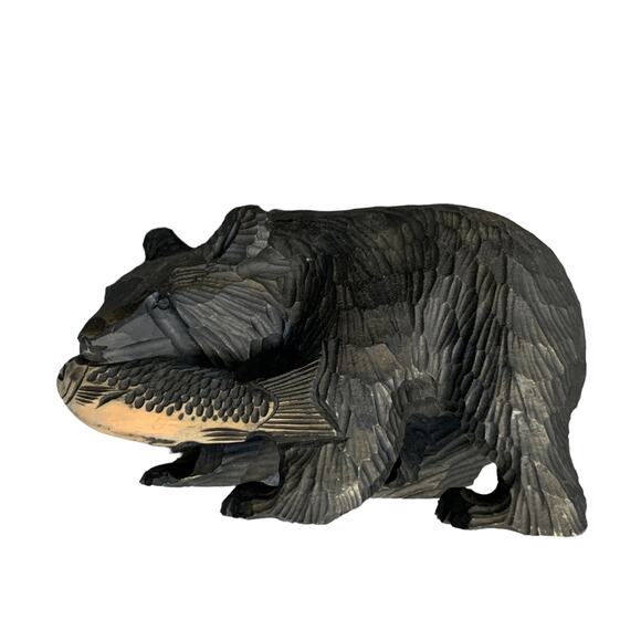 Antique Japan bear wood carving Ainu art Hokkaido hand carving sculpture - Picture 5 of 13